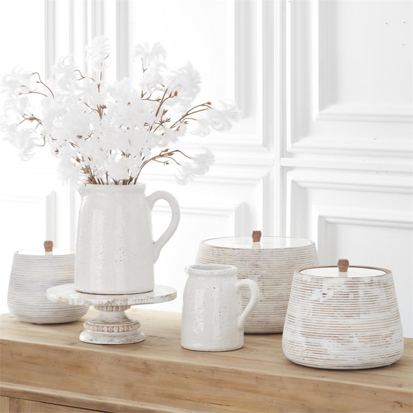 White Crackle Glazed Terracotta Pitcher - Choose from Small or Large