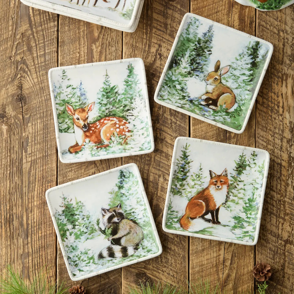 Winter Cabin Dessert Plate - Choose Your Favorite Woodland Creature