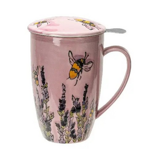 Spring Honeybee Design Tea Mug with Lid and Infuser For Loose Leaf Tea