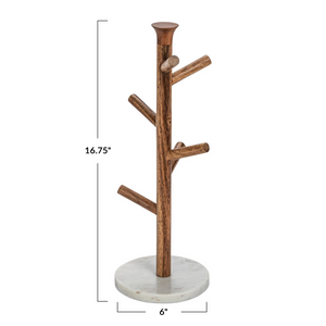 Mango Wood & Marble 6-Mug Rack