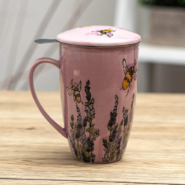 Spring Honeybee Design Tea Mug with Lid and Infuser For Loose Leaf Tea