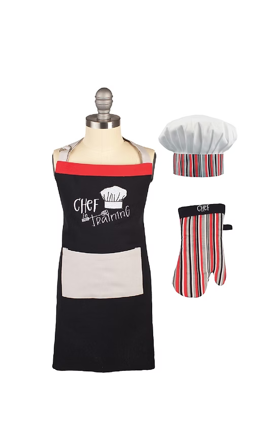 3 Piece Mini Kids Chef Set: Apron, Mitt, & Hat - 2 Different Options to Choose From