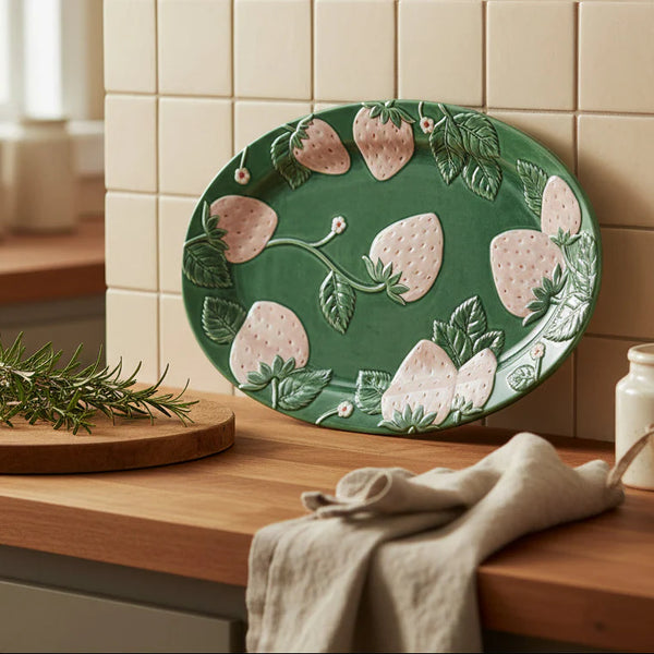 Strawberry Embossed Stoneware Platter