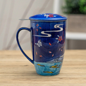 Fuji Mountain Design Tea Mug with Lid and Infuser For Loose Leaf Tea