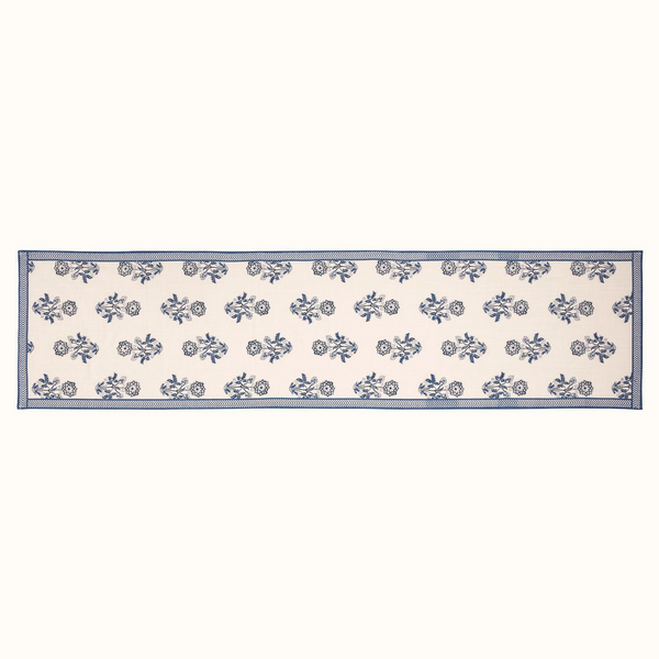 Block print cotton table runner 72"