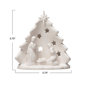 Holy Family Stoneware Display with Tree & Cut-Outs