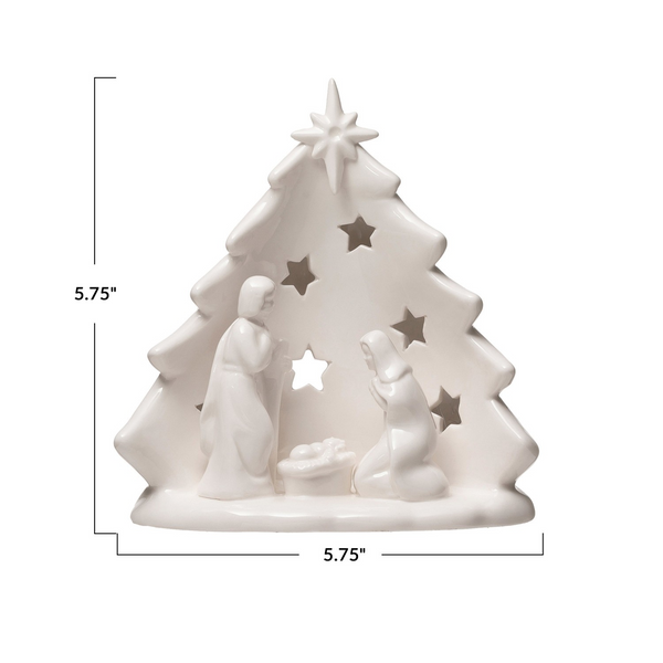Holy Family Stoneware Display with Tree & Cut-Outs