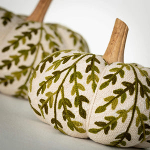 Cream & Green Foliage Knit Pumpkin w/Wood Stem-Choose from 2 Sizes