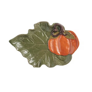 Decorative leaf with a pumpkin on a white background