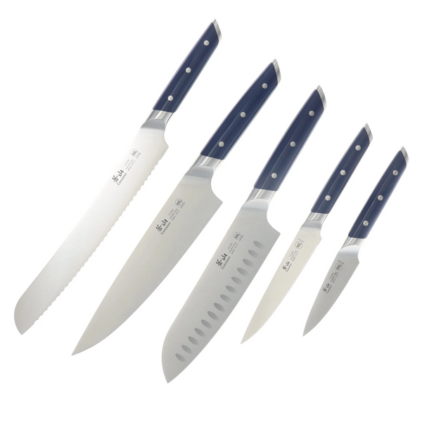 Akka Series Royal Blue 6 pc Magnetic Knife Block Set (Maple Block) by Cangshan