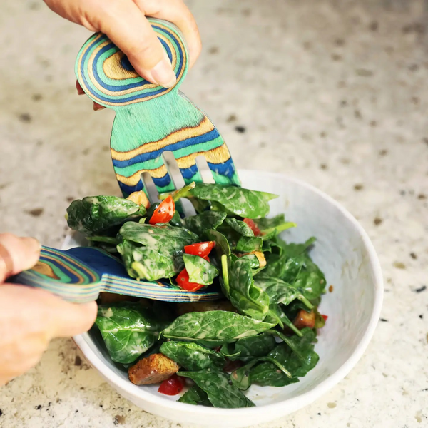 Island Bamboo Pakkawood Salad Hands - Choose from Natural, Peacock or Rainbow