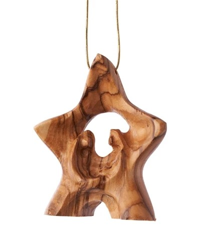 Olive Wood Holy Family Star and Arch Ornament
