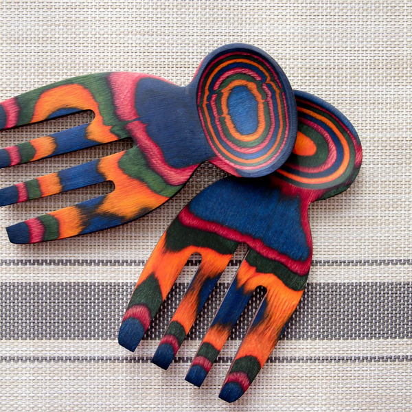 Island Bamboo Pakkawood Salad Hands - Choose from Natural, Peacock or Rainbow