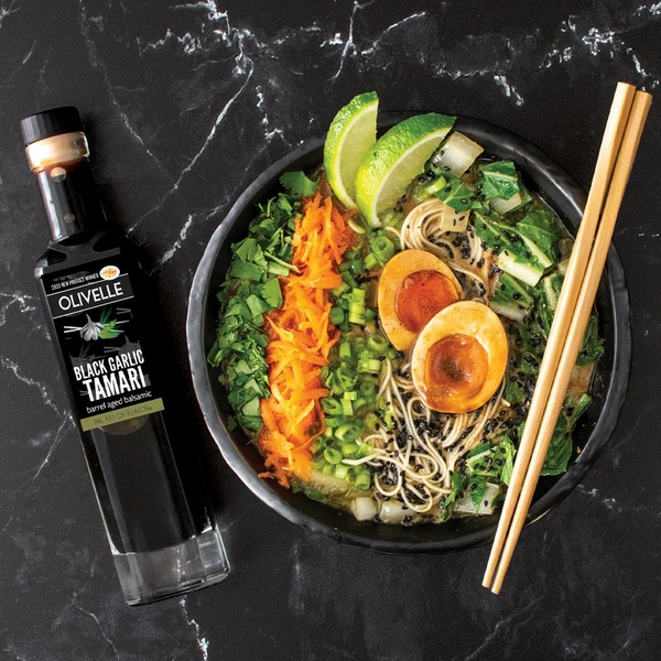 Black Garlic Tamari Barrel Aged Balsamic by Olivelle