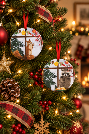 Woodland Squirrel  & Raccoon Porcelain Ornament