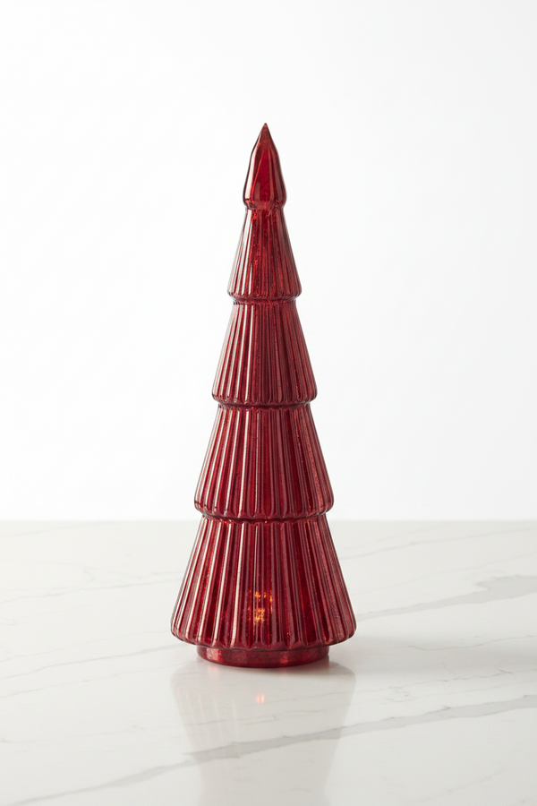 Red Ribbed Mercury Glass LED Tree - Available in 3 Sizes