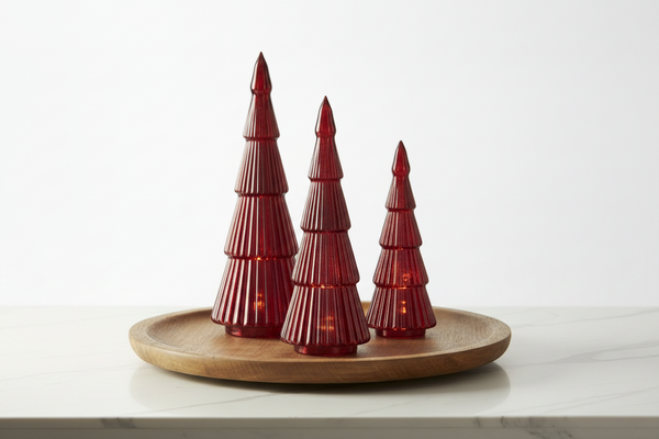 Red Ribbed Mercury Glass LED Tree - Available in 3 Sizes