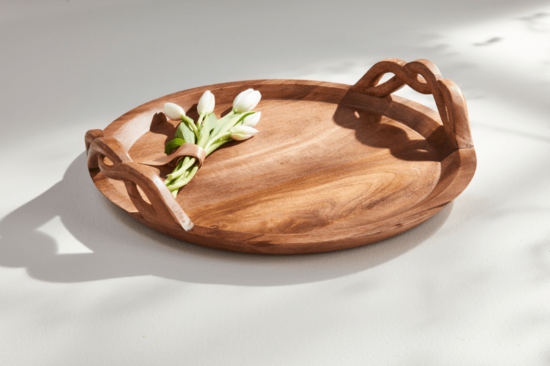 Artisan Wood Serving Tray with Twisted Handles