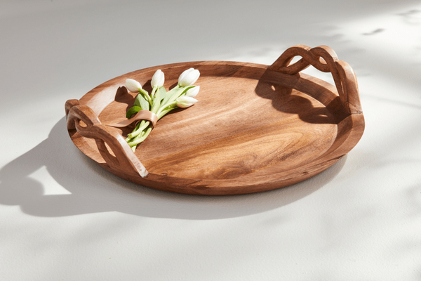 Artisan Wood Serving Tray with Twisted Handles