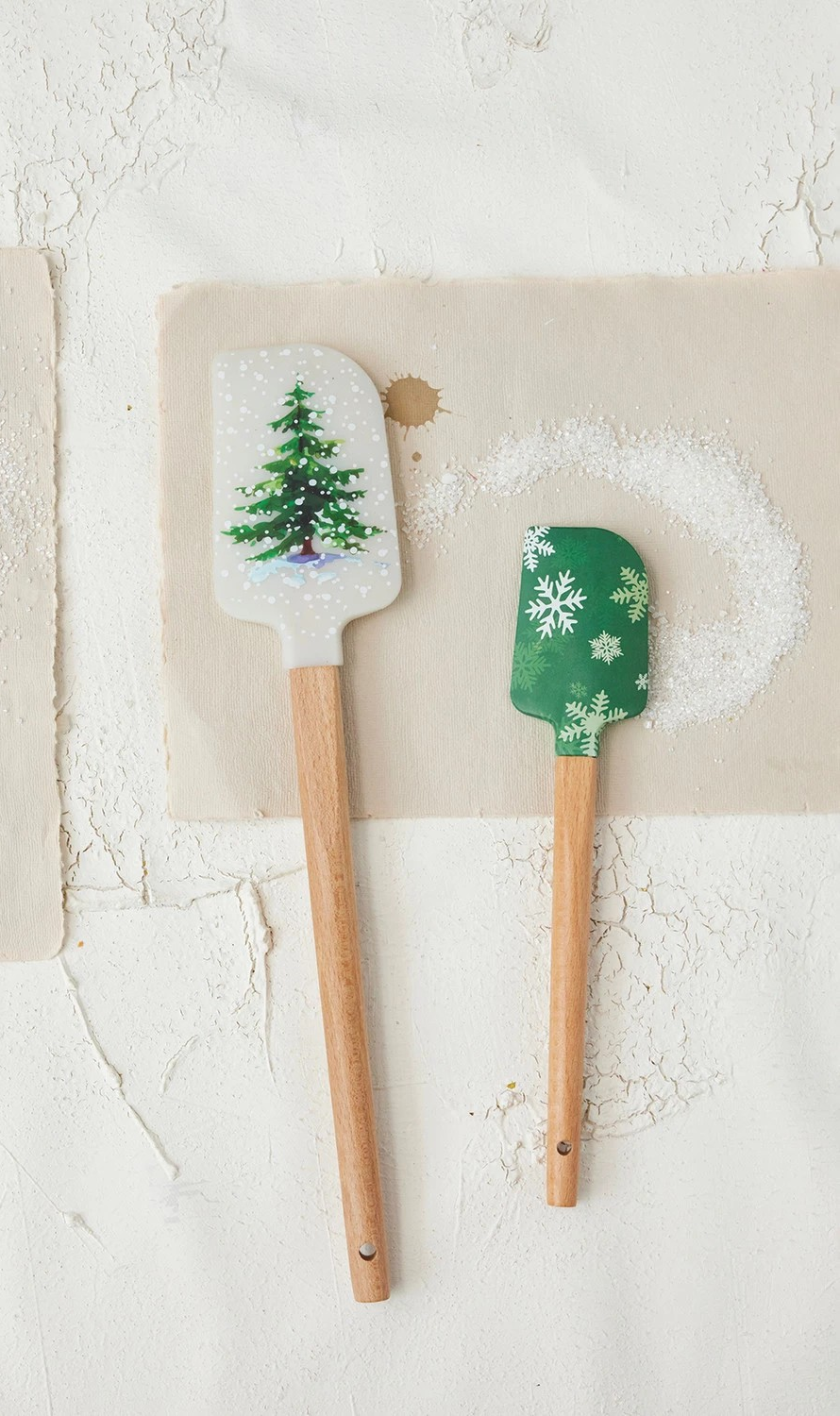 Silicone & Wood Spatulas with Measurement Conversions, Set of 2 (1 Regular Size, 1 Mini)