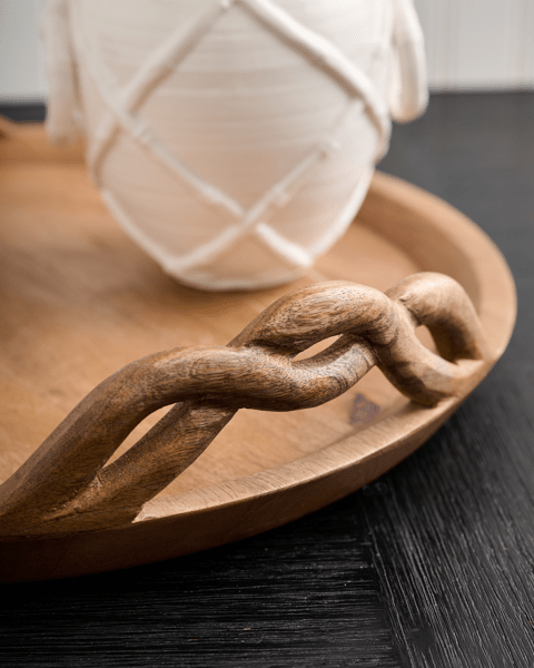 Artisan Wood Serving Tray with Twisted Handles