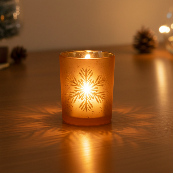 Snowflake Etched Mercury Glass Votive Holder - Available in 2 Sizes