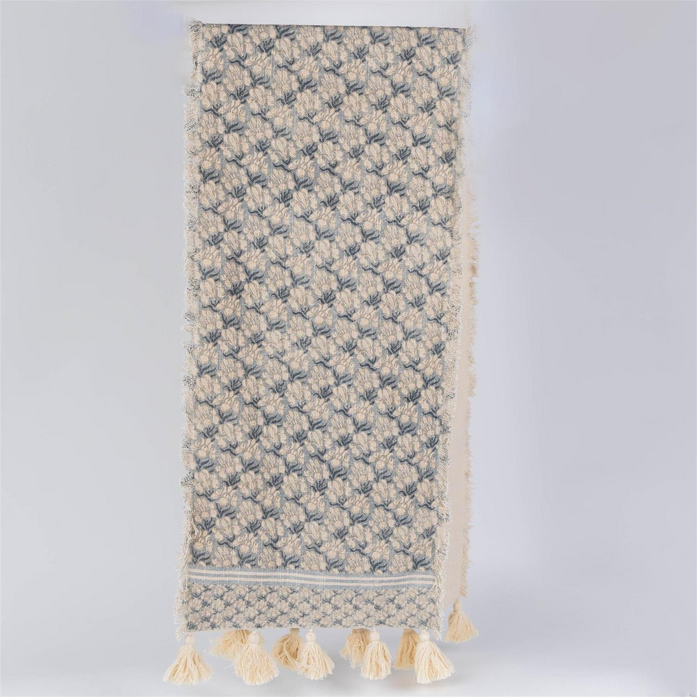 Windward Blue Block Print Runner With Tassels 72"