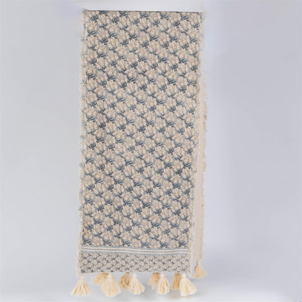 Windward Blue Block Print Runner With Tassels 72"