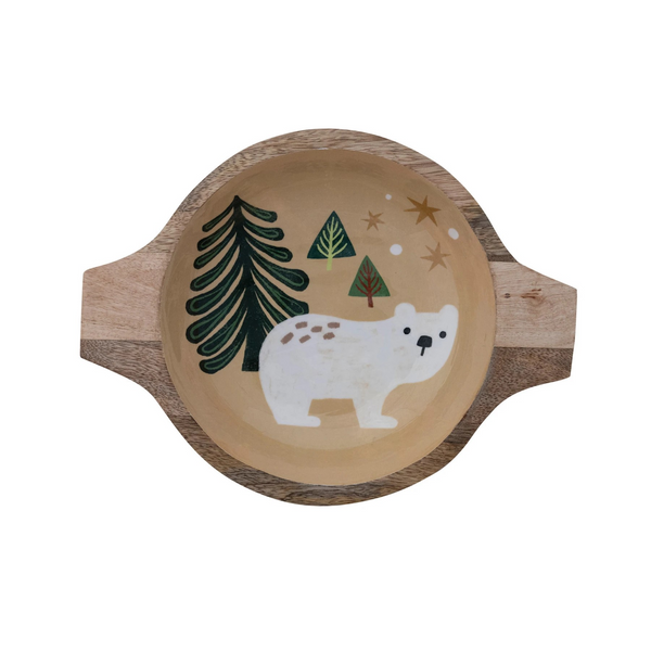 Polar Bear Enameled Mango Wood Bowl