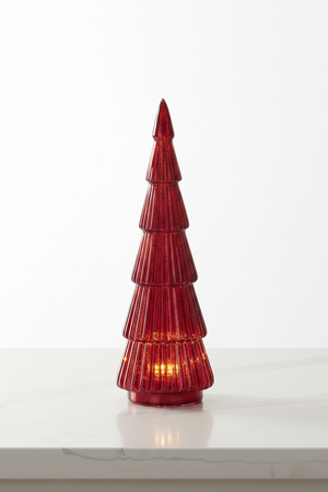 Red Ribbed Mercury Glass LED Tree - Available in 3 Sizes