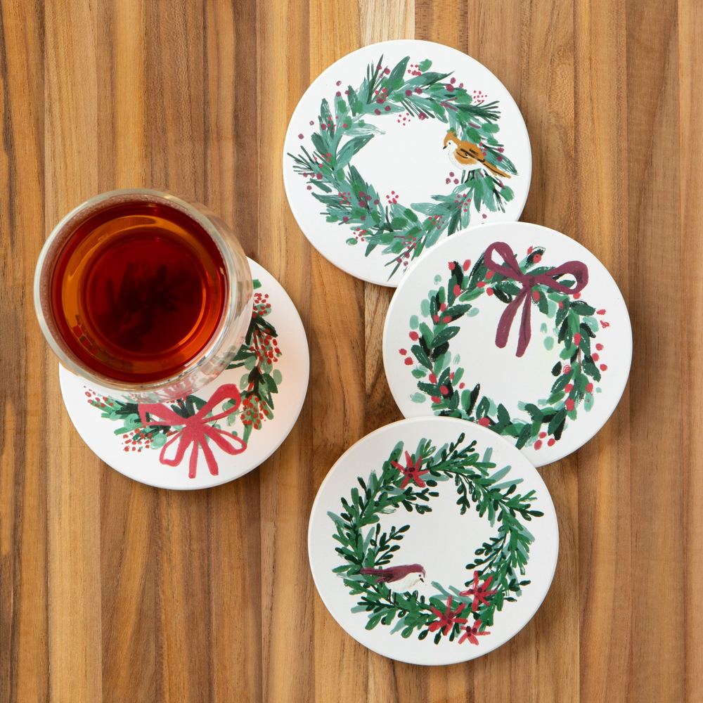 Wreaths Soak Up Christmas Coasters Set of 4