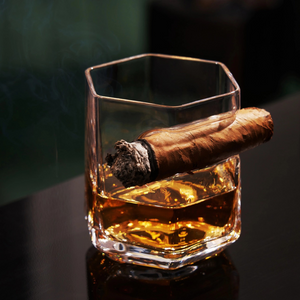 Crystal Whiskey Glass with Builtin Cigar Holder