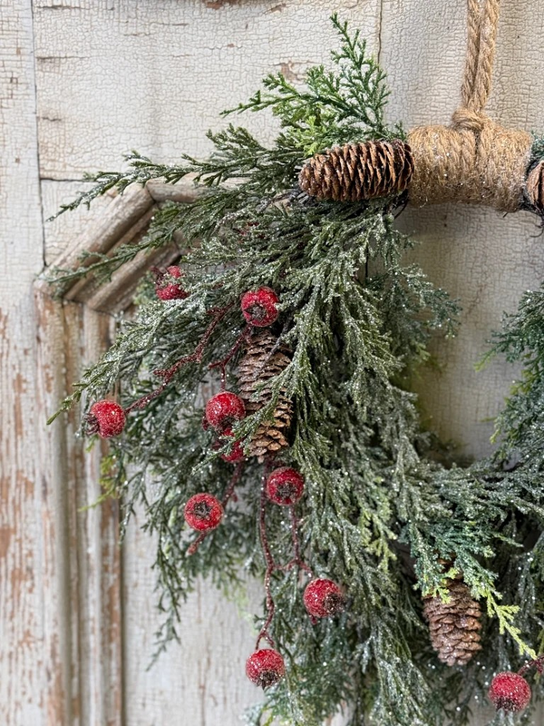Frosted Balsam and Red Berry Wreath - Available in 16" & 28"