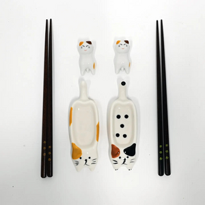 Cutie Cat 6 Piece Chopsticks Sauce Dish and Rest Gift Set