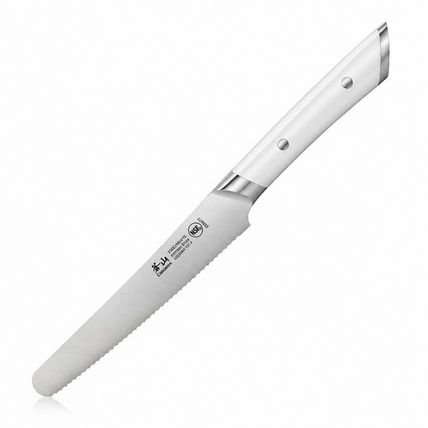 HELENA Series 5-Inch Round-Tip Serrated Utility with Sheath (German Steel) by Cangshan - Comes in White or Black