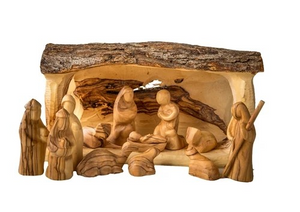 Olive Wood Nativity Set with Branch Stable