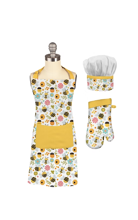 3 Piece Mini Kids Chef Set: Apron, Mitt, & Hat - 2 Different Options to Choose From