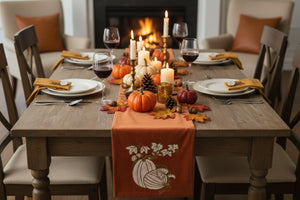 Orange Velvet Pumpkin Embroidered Table Runner-72 Inch