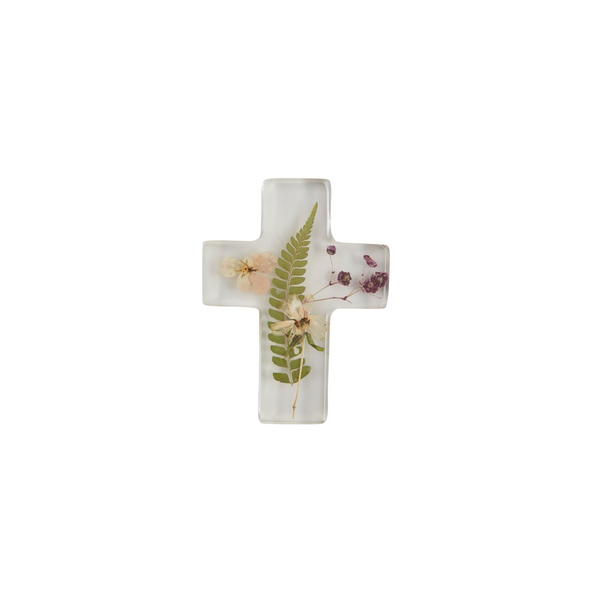 Dried Flower Resin Cross With Fern