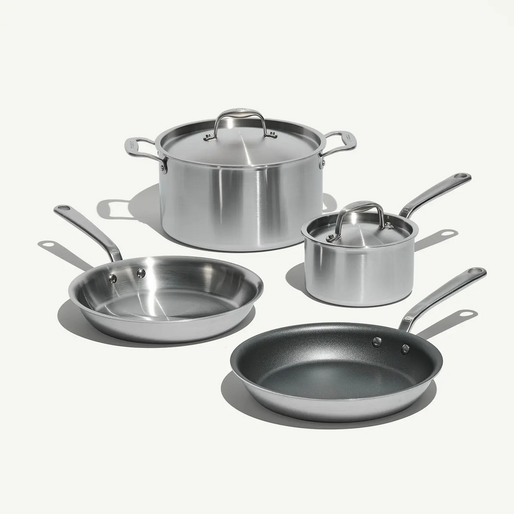 Cookware Set 6 Pc Stainless W/ Nonstick Fry Pan Made In