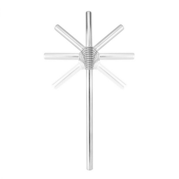 Turtleneck Reusable Bendable Metal Drinking Straws, Silver, Set of 4 Straws and 1 Cleaning Brush