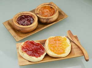 Acacia Wood 2-Piece Condiment Set, 9" x 4" with Tray, Lids & Spoons