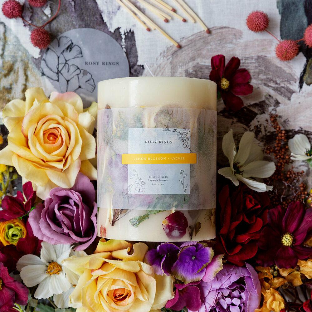 Rosy Rings, Lemon Blossom and Lychee Botanical Luxury Round Candle