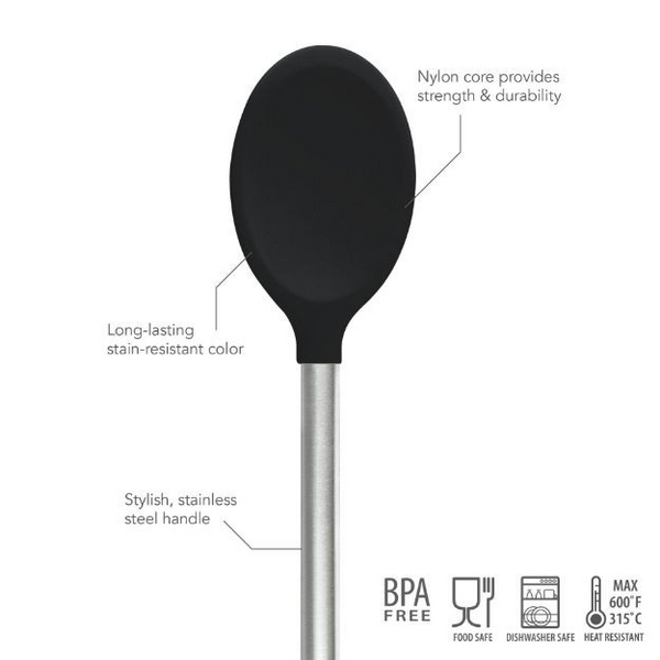 Silicone Mixing Spoon SS Handle Black