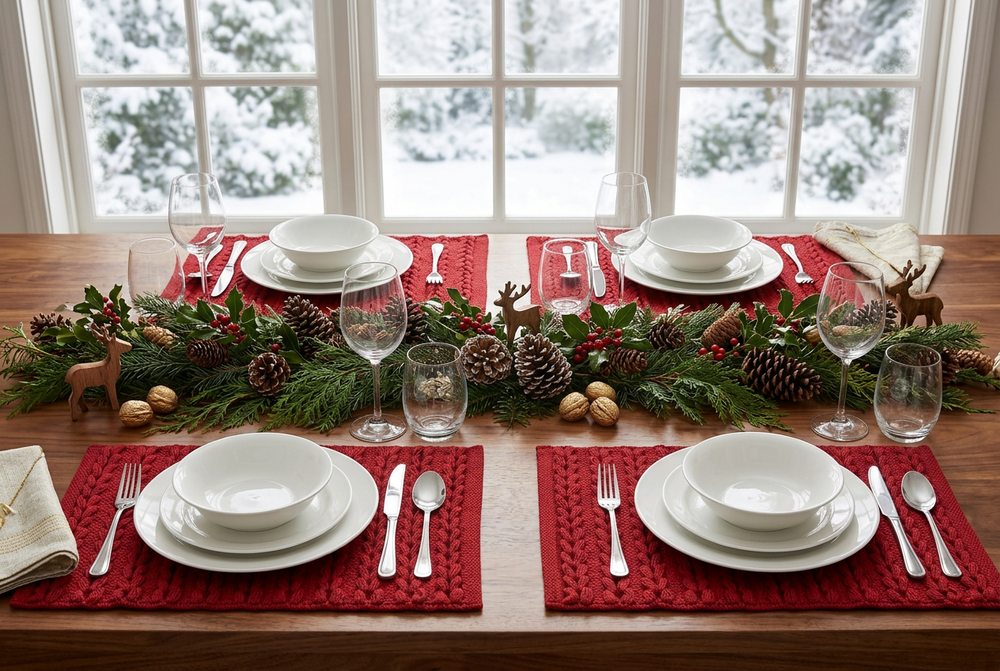 Red textured placemat on a white background