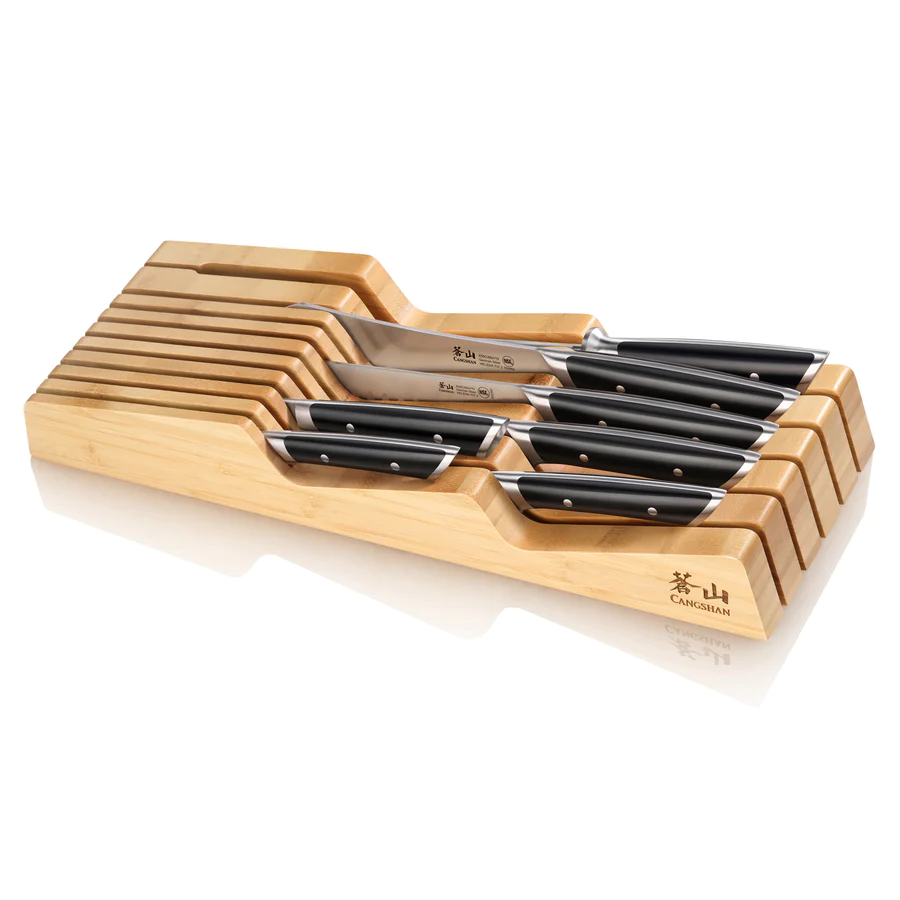 Helena (Blk) 8-Piece In-Drawer BBQ Knife Set, Bamboo Tray
