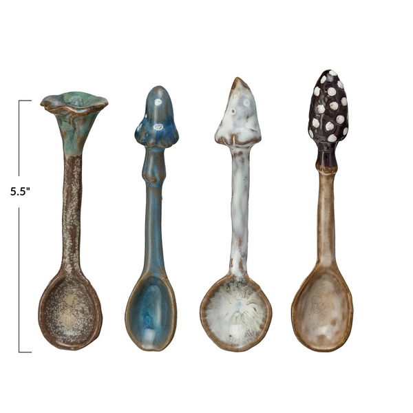 Stoneware Spoon w/ Mushroom Handle Asst.