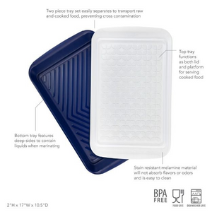 2-Piece Large Prep & Serve Marinade Tray Set - Stratus Blue