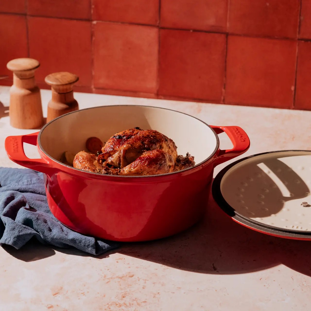 Enameled Cast Iron 5.5 Qt. Round  Dutch Oven- Made In Red