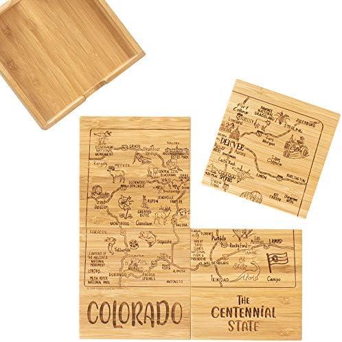 Totally Bamboo Colorado State Puzzle 4 Piece Bamboo Coaster Set with Case